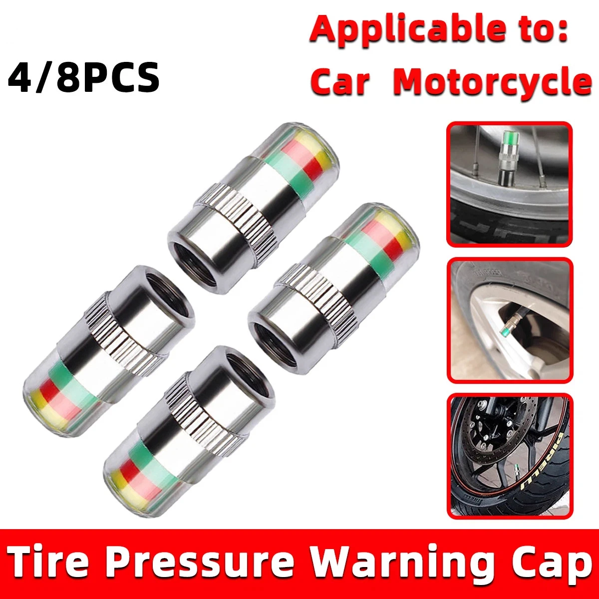 4/8 قطع أغطية صمامات إطارات ال - مراجعة Tyre Pressure Gauge وسعره